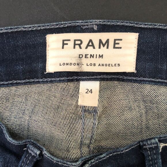 FRAME DENIM LE SKINNY DE JEANNE SIZE 24 BLUE DISTRESSED - Picture 8 of 10